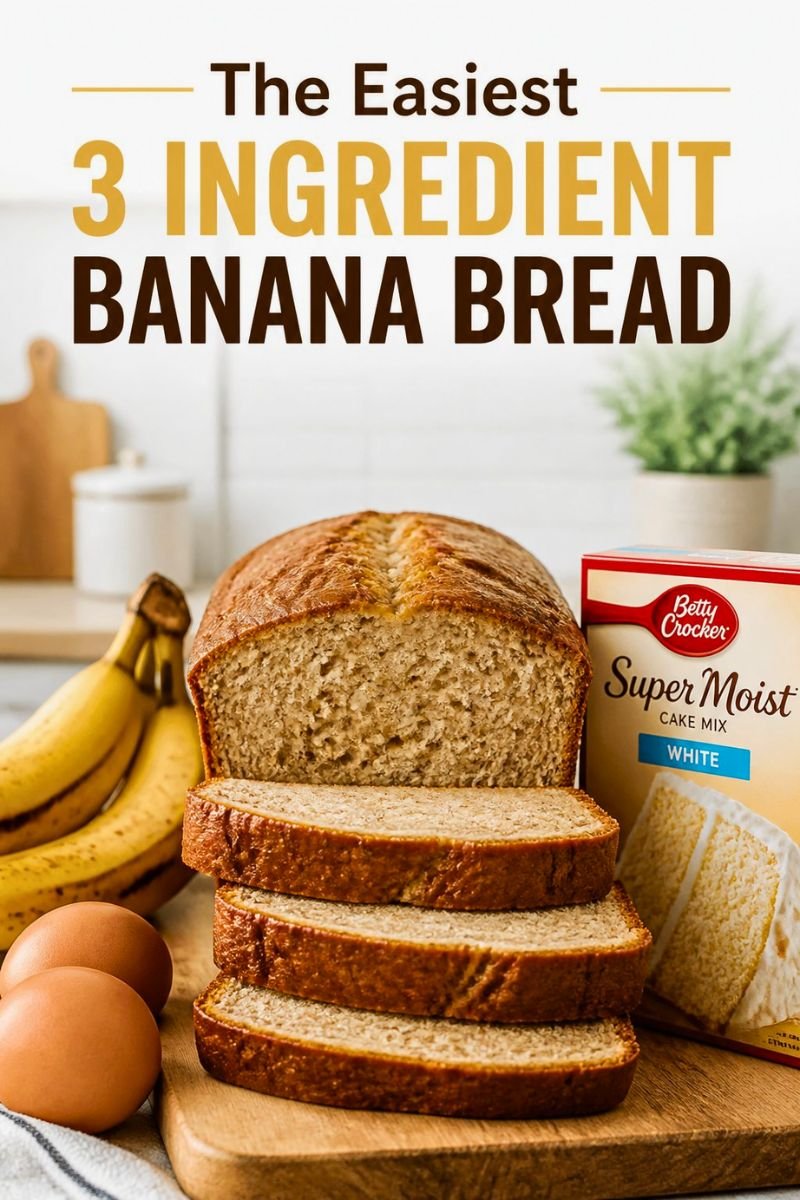 3 Ingredients Easy Banana Bread Recipe