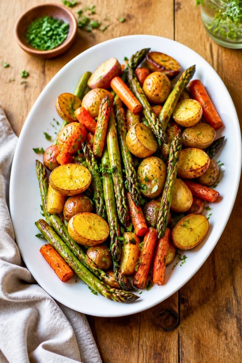 Oven Roasted Asparagus with Potatoes Carrots Recipe