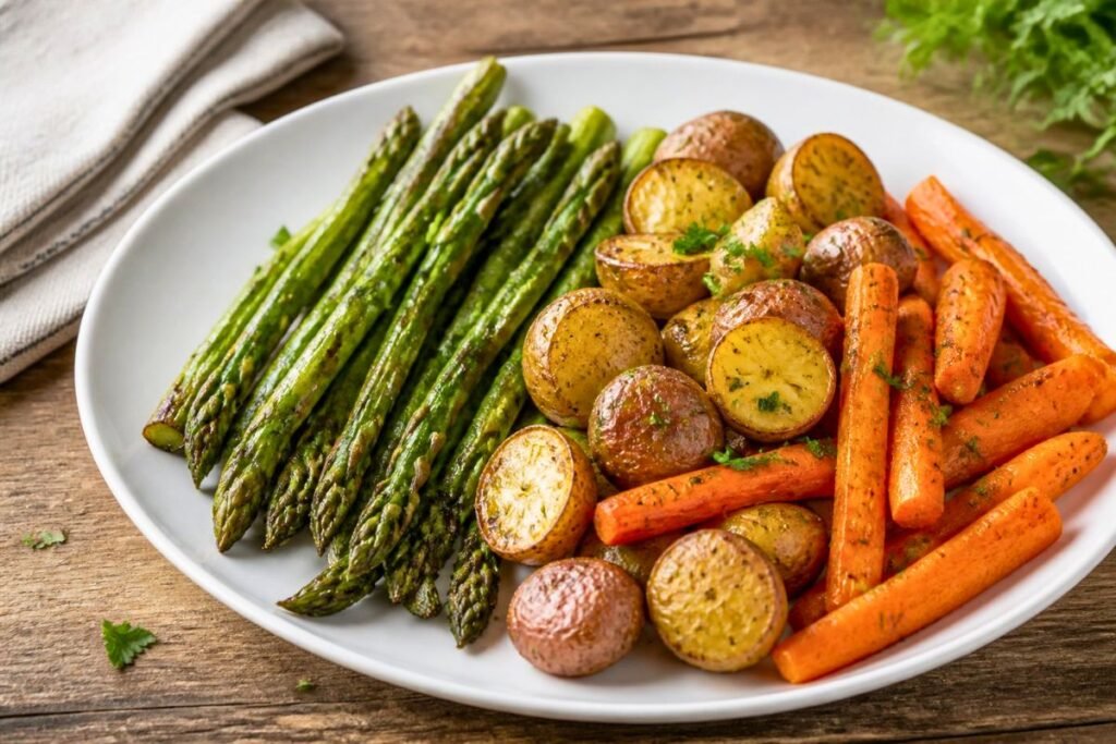 Oven Roasted Asparagus with Potatoes Carrots Recipe