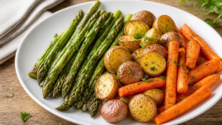 Oven Roasted Asparagus with Potatoes Carrots Recipe