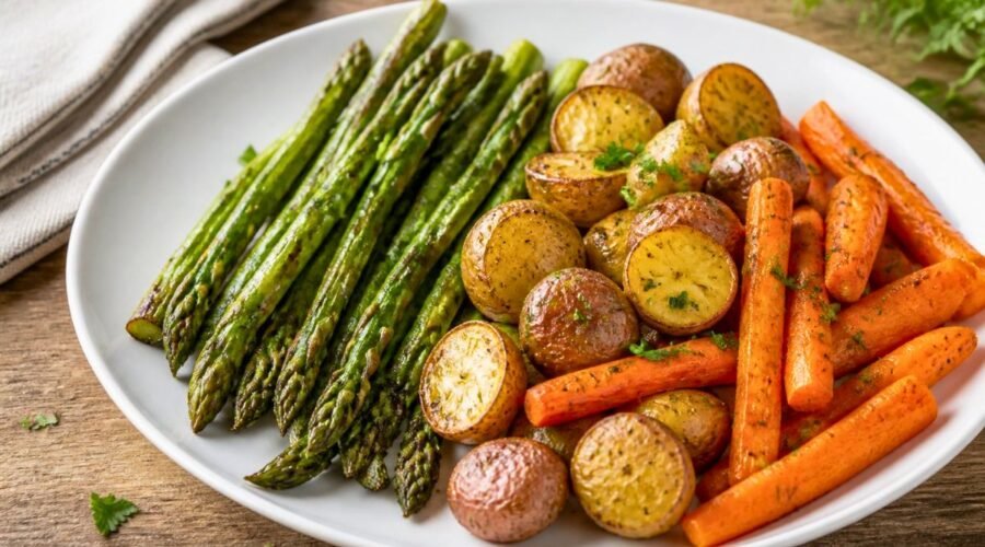 Oven Roasted Asparagus with Potatoes Carrots Recipe