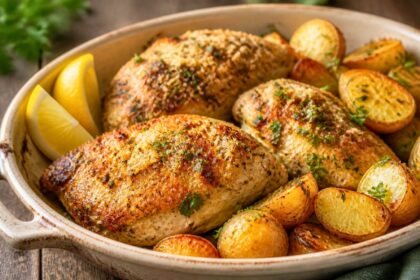 Baked Garlic Parmesan Chicken and Potatoes Recipe
