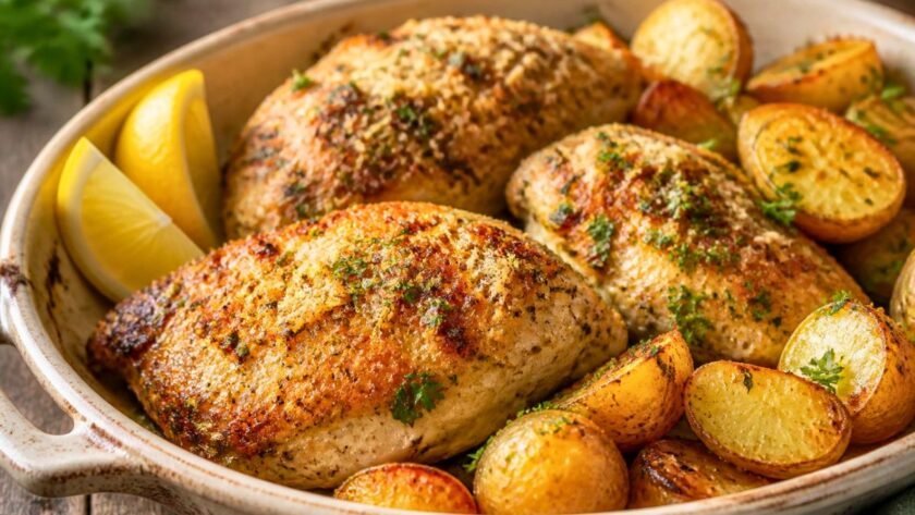 Baked Garlic Parmesan Chicken and Potatoes Recipe