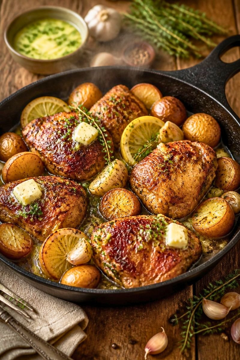 Easy Crispy Garlic Butter Chicken and Potatoes Recipe