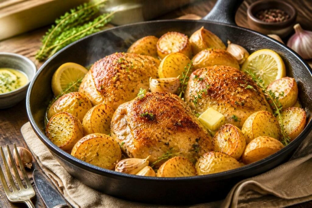 Easy Crispy Garlic Butter Chicken and Potatoes Recipe