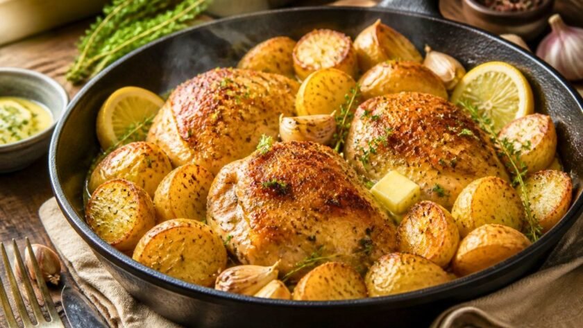 Easy Crispy Garlic Butter Chicken and Potatoes Recipe