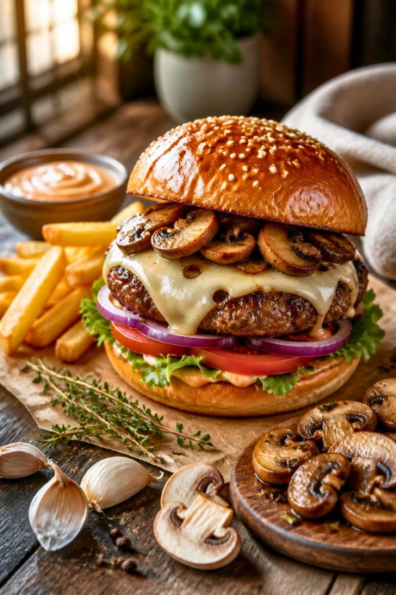 Mushrooms Swiss Burger Recipe